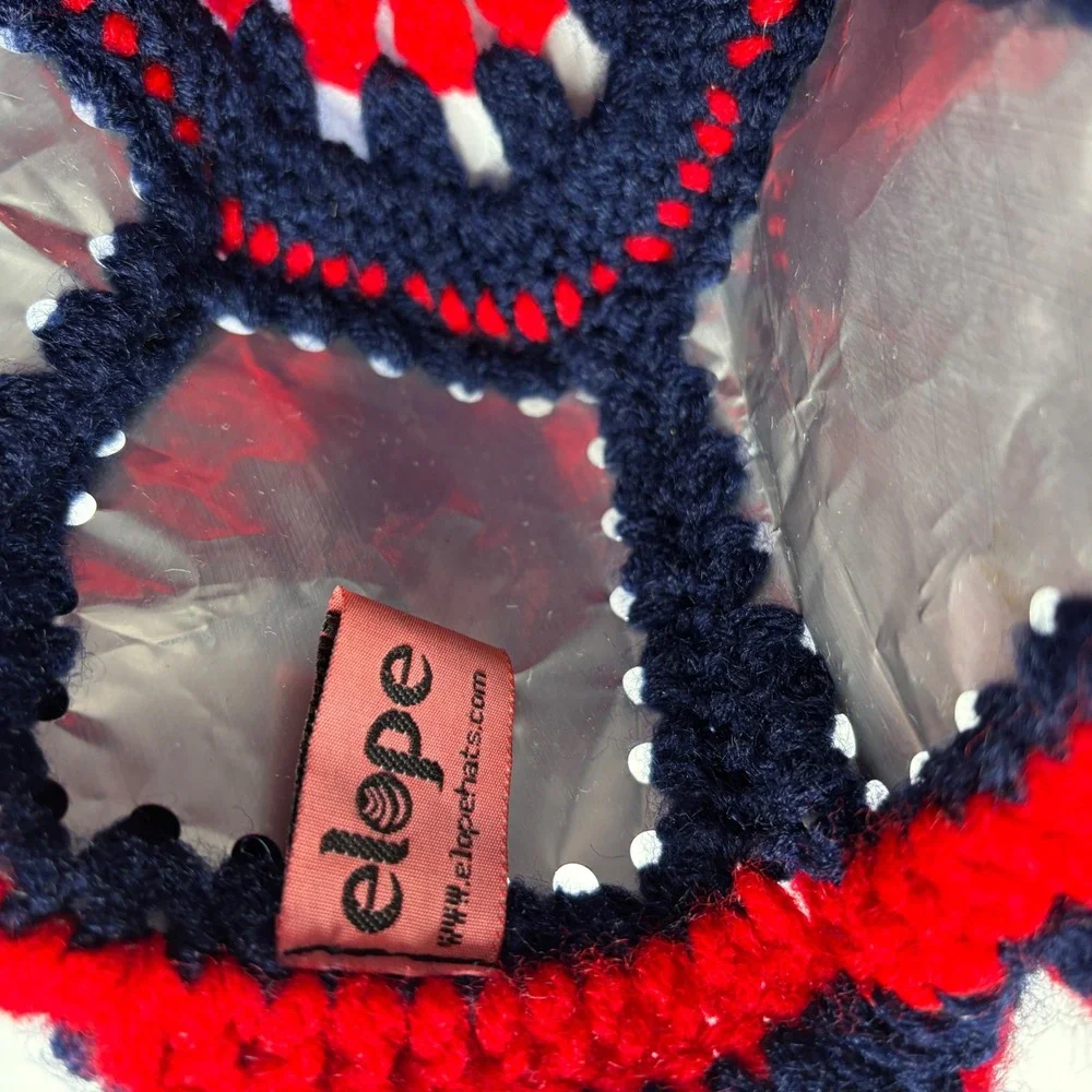 Handmade Crochet Beer Can Red Blue Bucket Hat Cap Jingpin Asian‎ Streetwear